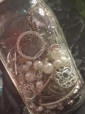 Vintage To Modern Jewelry Jar. Necklaces Bracelets Earrings. 1 Quart